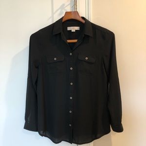 Loft button down black blouse maternity XSPM